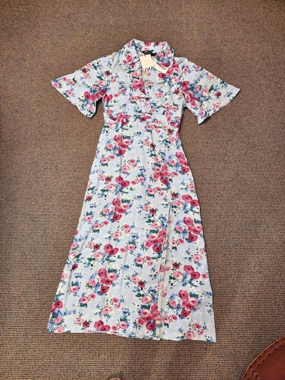 Zara Floral Maxi Dress in Blue & Pink